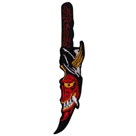 EMBRO BOF Crimson Hannya Dagger Patch – 4 inches, Cool Colorful Japanese Patch – Embroidered Iron On/Sew On Patches