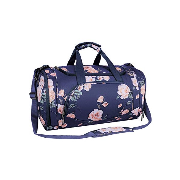 MOSISO Sports Duffel Peony Gym Bag with Shoe Compartment for Men/Women Dance Travel Weekender, Blue