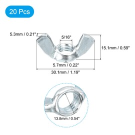 sourcing map 5/16"-24 Wing Nut 20 Pcs, Carbon Steel Butterfly Wing Nuts Fasteners Parts Hand Twist Tighten Wing Nuts for Machinery Electronic Equipment DIY, White