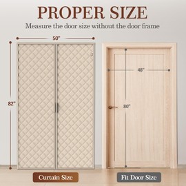 Yotache Magnetic Thermal Insulated Door Curtain Fits 48 x 80 inch Doors, Curtain Size 50" x 82" Weatherproof Oxford & Cotton Fill Door Covers to Keep Warm in Winter, Beige
