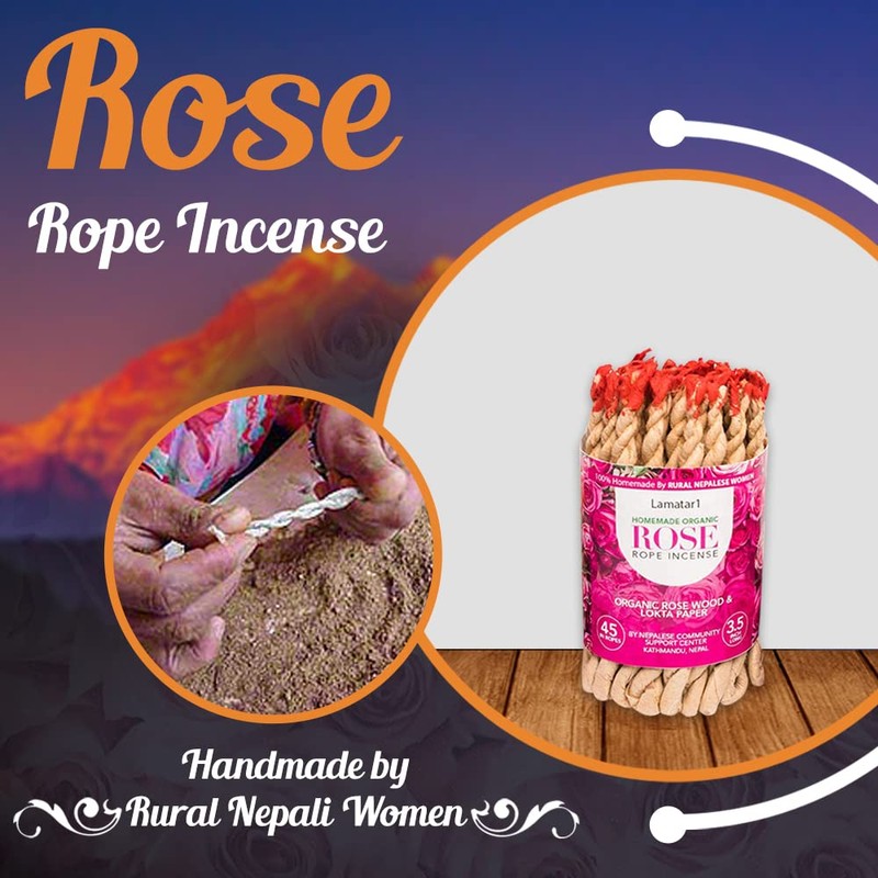 Aromatherapy Home Made Organic Rose Tibetan Rope Incense Handmade in