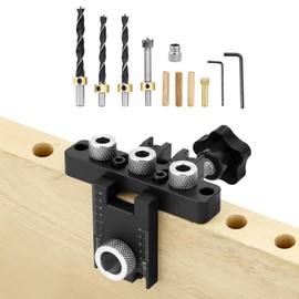 QWORK® 3-in-1 Pocket Hole Jig Kit for 8/10/15 mm Dowels, Adjustable Drilling Guide, Includes Drill Bits & Bushings and Positioning Block