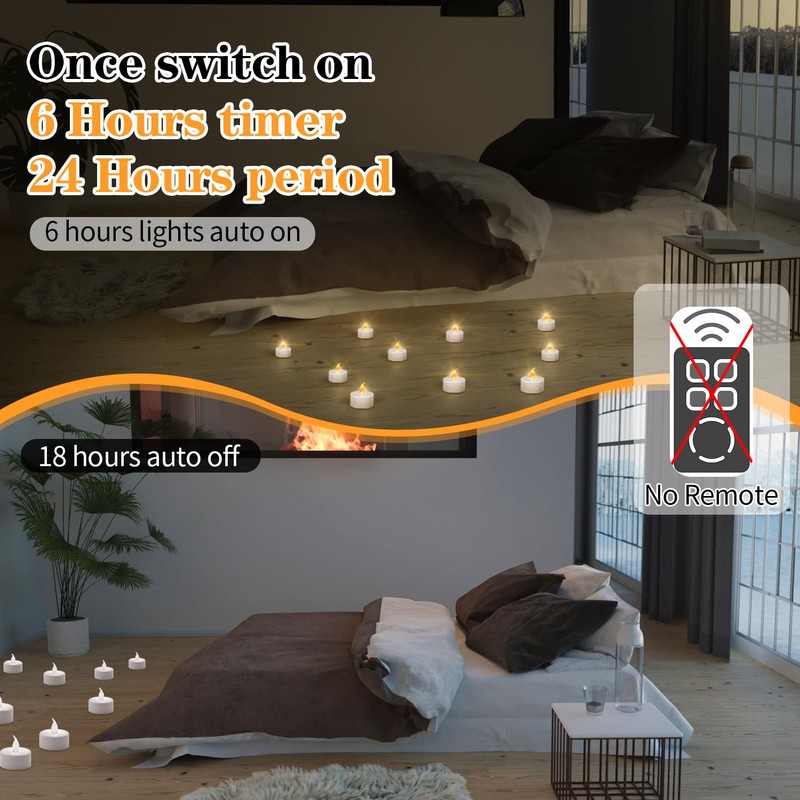 KOABY 12/24/50 Pack LED Tea Lights with 6H Timer, Auto