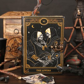 ANANYOM Handmade Leather Journal, Lovers Tarot, Spiral Gothic, Skull Lover, Antique Vintage Leather Notebook Diary Sketchbook, 200 Blank Deckle Paper, Unruled, Brass Clasp Lock Journal, Men & Women