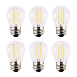 OPALRAY A15(G45) Mini Globe Bulb with LED Filament, 2 Watts Dimmable, 25 Watts Incandescent Replacement, 200Lm Warm White Light(2700K), Medium E26 Base, Clear Glass Cover, 6 Pack