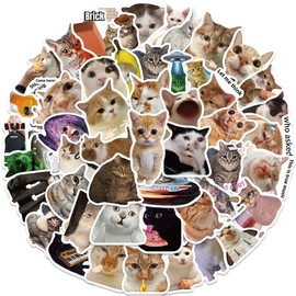 50PCS Cute Cat Stickers, Kawaii Pet Cat Emoji Stickers Packs for Boys Girls Teens, Vinyl Waterproof Funny Animals Decals for Cell Phones Books Skateboards