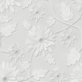 Yancorp 18"x120" Floral Wallpaper Peel and Stick Contact Paper for Bedroom Accent Wall White Gray Flowers Removable Vintage Contact Paper for Kitchen Farmhouse Decorative