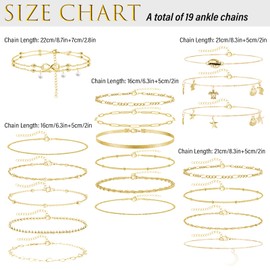 JSTHHTT 19 Pieces Anklets for Women, Trendy Anklets for Women, Waterproof Anklets in Gold, Anklets of Anklets, Women's Anklets in Gold, Anklets Waterproof Anklets for Women