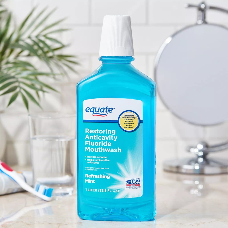 Equate Restoring Anticavity Fluoride Mouthwash, Refreshing Mint, 33.8 fl oz