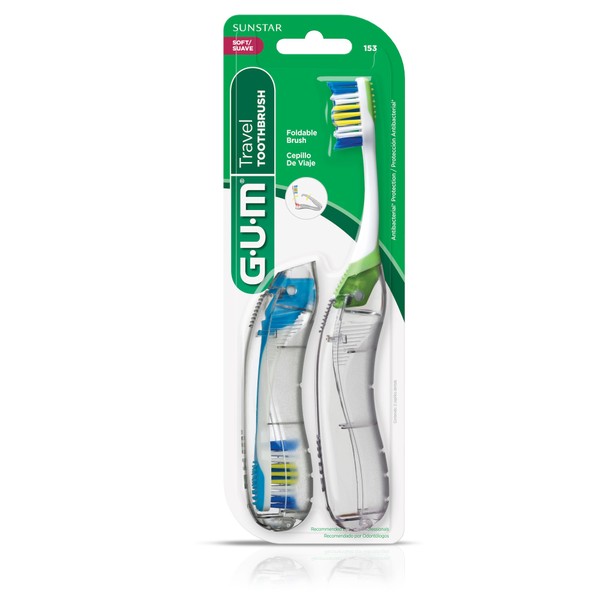 GUM GUM Folding Travel Toothbrush, Compact Head + Tongue Cleaner,