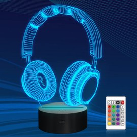 CooPark Headset Creative 3D Night Light, 16 Color Changing with Remote Control USB Power, Game Headphone Optical Illusion Lamp Unique Room Decor for Teen Boy Men