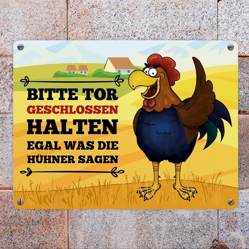 trendaffe - “Bitte Tor geschlossen halten” Metal Sign With Rooster
