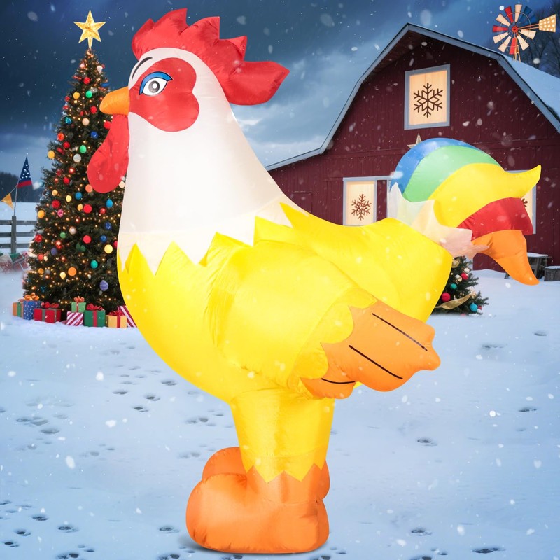 DomKom 6FT Rooster Inflatables Christmas Spring, Farm Ranch Blow up