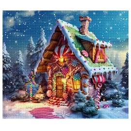 1000 Piece Jigsaw Puzzles for Adults Christmas Painting Jigsaw Puzzle Flowers 1000 Pieces Puzzles Game Colorful Gingerbread House Wall Decor DIY Craft Puzzle Xmas Winter Snow Holiday Candy Cabin Art
