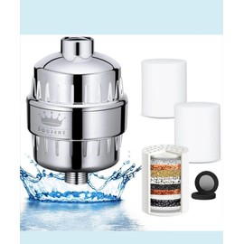 3QUEENS High Output Shower Filter for Hard Water,15-Stage Filtration System,Removes Chlorine,Heavy Metals & Impurities, Enhances Skin & Hair,Universal Fit for All Shower Types(Chrome Silver)