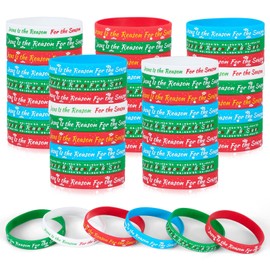 PYURTHITY 120 Pcs Jesus is The Reason for The Season Silicone Wristband Bulk Christmas Religious Rubber Bracelets Christian Wristband for Kids Adult Stocking Stuffers Gifts Church Event Party Favors