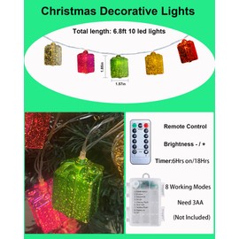 Christmas Decoration Lights Indoor, 6.8 Feet 10 LED Color Gift Box String Lights with 8 Modes, Battery Powered Christmas Fairy Lights for Bedroom Party Wedding Indoor Outdoor Xmas Tree Decorations