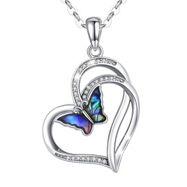 EUDORA 925 Sterling Silver Butterfly Necklace for Women Gril Heart Vintage Butterfly Pendant with Abalone, Birthday Christmas Elegant Keespake Gift for Her