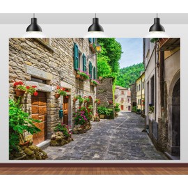 CORFOTO Fabric 7x5ft Street Backdrop Theme Photography Oktoberfest City Town Background Humanities Landscape Wedding Photoshoot Child Birthday Party Prom Video Recording Room Tapestry Decoration
