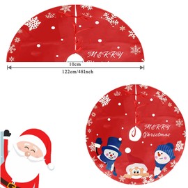 Large Christmas Tree Skirt, 48 Inch Red Christmas Tree Skirt with Santa Claus and Snowman Pattern, Xmas Tree Skirt Christmas Tree Mat for Indoor Holiday Party Christmas Tree Decoration (122cm)