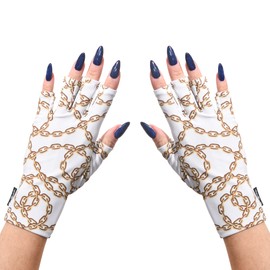 ManiGlovz - Guantes anti UV para manicuras de gel con secadores de lámpara de gel, conducción, descanso y más, guantes sin dedos que protegen la piel del sol y la lámpara de uñas, guantes al aire última intervensión, estampado Vogue