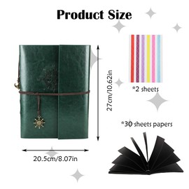 Leather Scrapbook Photo Album Vintage DIY Guest Book with 60 Premium Black Pages Present for Kids Graduation Wedding Anniversary Family Travel Birthday Christmas (Green)