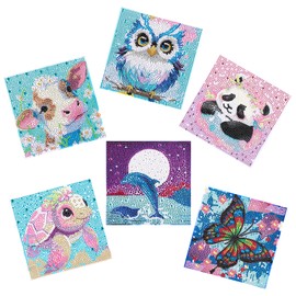 Kssvzz 6 Pack 5D Diamond Painting Kit for Kids, Cartoon Animal Diamond Art Kits, 6x6 Inch Full Drill Art Gem Painting for Girls, Boys, Beginners, Frame Not Included