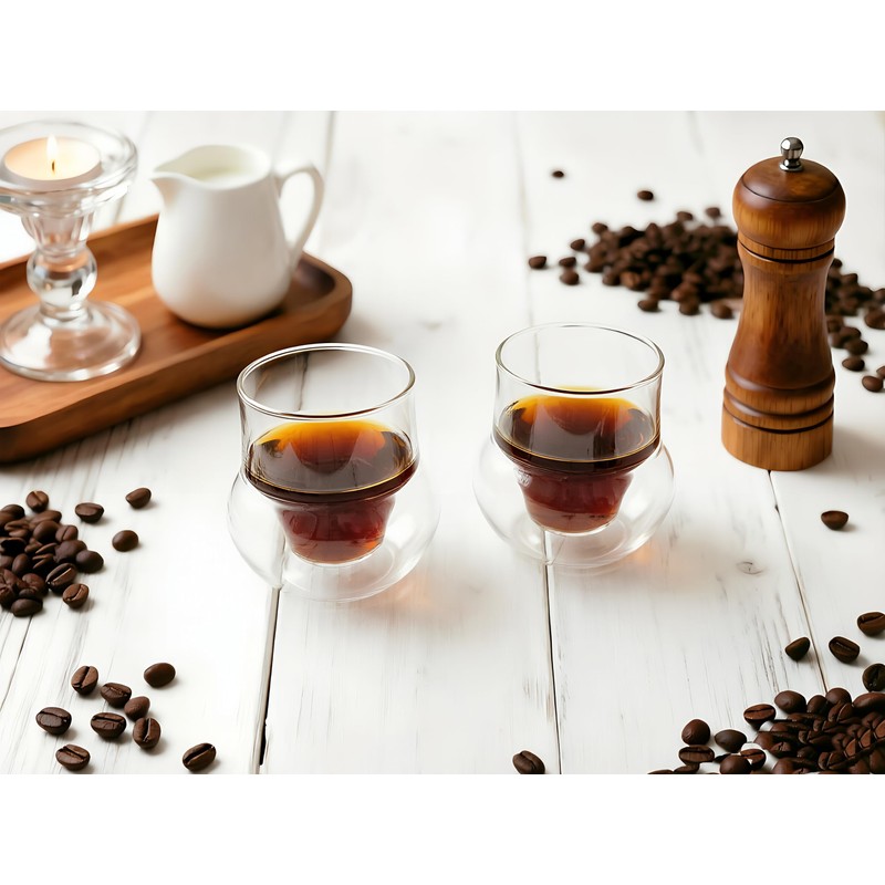 SYJAN HOME Double-Walled Espresso Cups,Small Unique Glass,Set of 2, 4oz