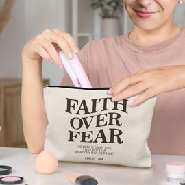 BARPERY Faith over Fear Christian Makeup Bag, Christian Gifts for Women, Bible Verse Cosmetic Bags for Women, Religious Gifts for Women Christian, Faith Based Gifts Makeup Pouch Zipper Pouch
