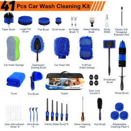 MIAOKE 41Pcs Professional Car Detailing Kit, Car Wash Kit with Portable Handbag, Wet and Dry Use Car Cleaning Kit, Durable Drill Brush, Apply to Interior, Exterior, Wheels, Trucks, Motorcycles