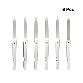 FRCOLOR 6 Pack Diamond Nail Files Double Sided Stainless Steel Folding Nail File Pocket Size Manicure Files for Natural Acrylic Nails for Salon and Home,With Ergonomic Handle(5.3Inch)