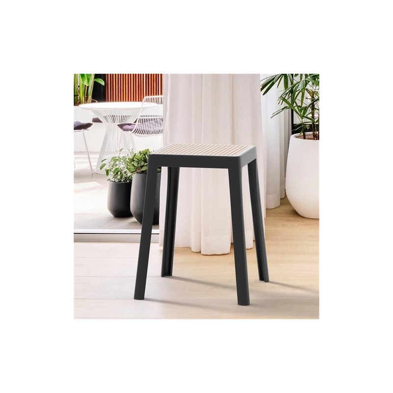 LeisureMod Tresse Stackable Square Plastic Dining Stool with Wicker Top