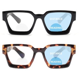 JM 2-Pack Quadratische Bifokale Lesebrille für Frauen, Blaues Licht Blockierende Computer-Leser mit Federscharnier, Schwarz-Schildkröte +3.0