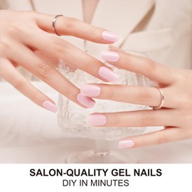DANNI & TONI Semi Cured Gel Nail Strips Lavender Pink (Sweet Pink) Gel Nail Stickers Solid Color Glossy Nail Wraps 28 Stickers