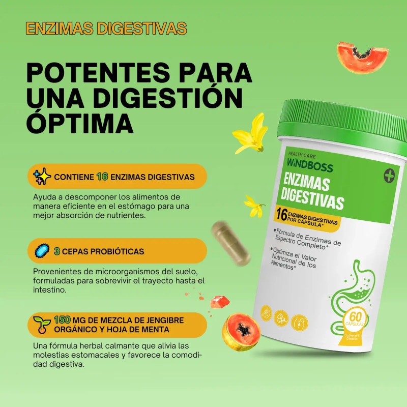 Windboss Enzimas Digestivas Y Probioticos 60+60 Caps Sabor S