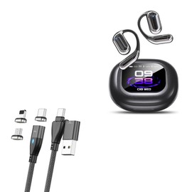 BoxWave Cable Compatible with EUQQ YYK-Q16-PRO-AI Language Translation Earbuds (2.5 in) - MagnetoSnap PD AllCharge Cable (100W), Magnet Charging Braided USB Type-C Micro - Jet Black