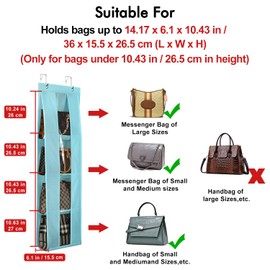 Lirex Handbag Storage, Hanging Organiser Bag, Over the Pockets Storage with 4 Transparent Compartments, Pockets Storage, Wardrobe Organiser Hanging, Light Blue