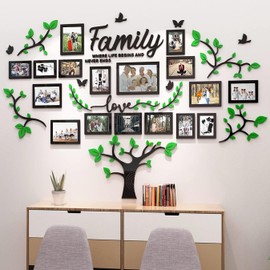 Family Tree Wall Decor for Living Room - Picture Frames Collage Wall Decor 4x6 5x7 8x10 11x14 3D DIY-Acrylic Family Wall Decor Photo Collage Frame for Wall - Marcos para Fotos de Pared