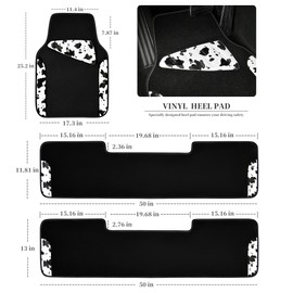 CAR PASS Waterproof Universal 3 Row Car Floor Mats, Cow Print Car Mats Fit for SUV,Vans,sedans, Trucks,Set of 3 Row Vehicles Car Carpet with Heel Pad and Nibs Backing, Cute Women Girly (Black White)
