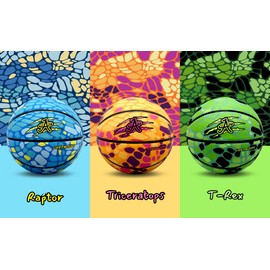 A Plus Collectibles - Baloncesto de dinosaurios oficial, High Bounce Street para interior/exterior o para niños, jóvenes, adultos/tamaño completo (tamaño 7), Raptor (azul))