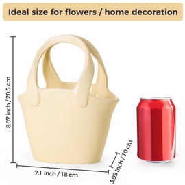 Ceramic Purse Vase for Flowers - Handbag Vase for Farmhouse, Modern Decor - Wedding, Table, Bedroom, Entryway, 8 Inch, Warm White