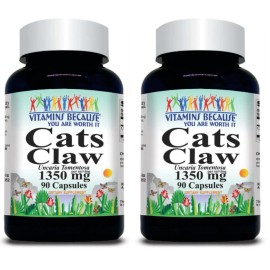 Vitamins Because Cats Claw 1350mg 2X90Caps Uncaria Tomentosa Inner Bark Triple Strength No Gluten