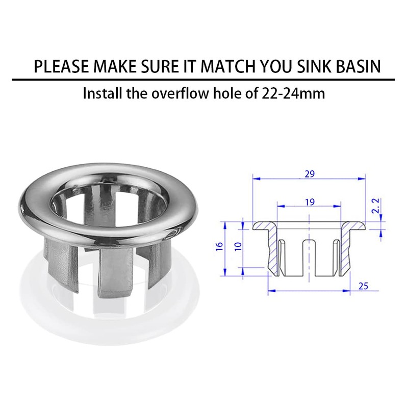 SKYPIA 4 Pcs Sink Overflow Ring Set Bathroom Accessary Kitchen