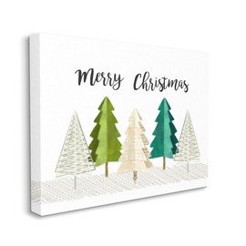Stupell Industries Merry Christmas Greeting Modern Minimal Pine Trees, Designed by Ziwei Li Canvas Wall Art, 36 x 48, Green