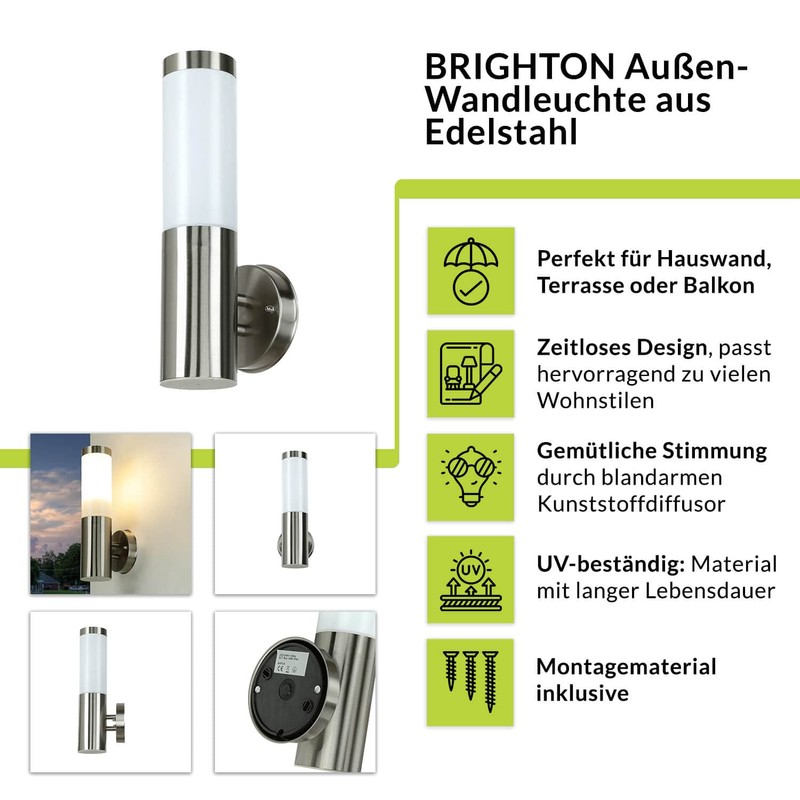 Light Experiences K/CX/446/65 Outdoor Light Terrace Garden Stainless Steel Plastic