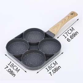 4-hole Non-stick Frying Pan, Household Egg Frying Pan with Wooden Handle, Easy To Clean Small Frying Skillet for Home Kitchen, Birthday Gift Ideas