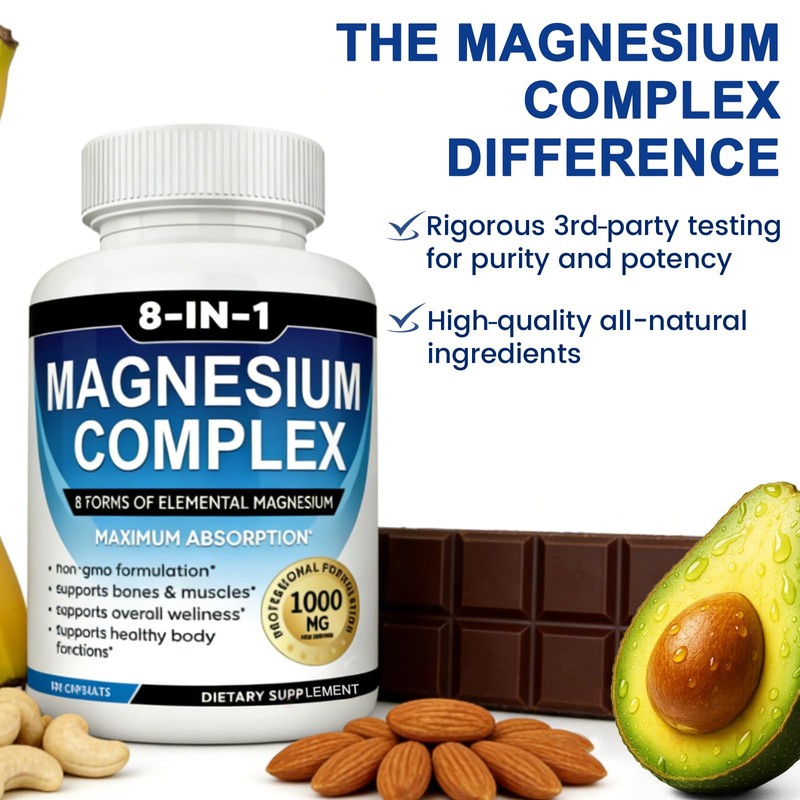 Magnesium Complex for Women and Men, Magnesium Supplement 8 Elemental