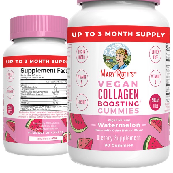 MaryRuth's Collagen Boosting Gummy for Hair Skin & Nails | Joint Support | Vegan, Non-GMO, Gluten Free | 90 Count