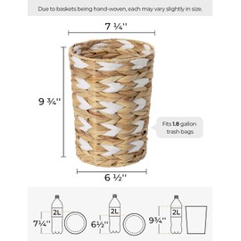 StorageWorks Wicker Waste Basket, Small Trash Can, Rattan Trash Basket with Handwoven Water Hyacinth and Paper Rope, Wicker Garbage Can for Bathroom, Bedroom, 1 Pack
