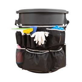 TJHDSF MüLltonnen-Caddy-Tasche, Runder MüLlbeutelhalter mit 13 Taschen, Reinigungswerkzeug-Organizer für 32-55 Gallon, Reinigungstasche mit Verstellbarer Schnalle, Reinigung, DienstmäDchen